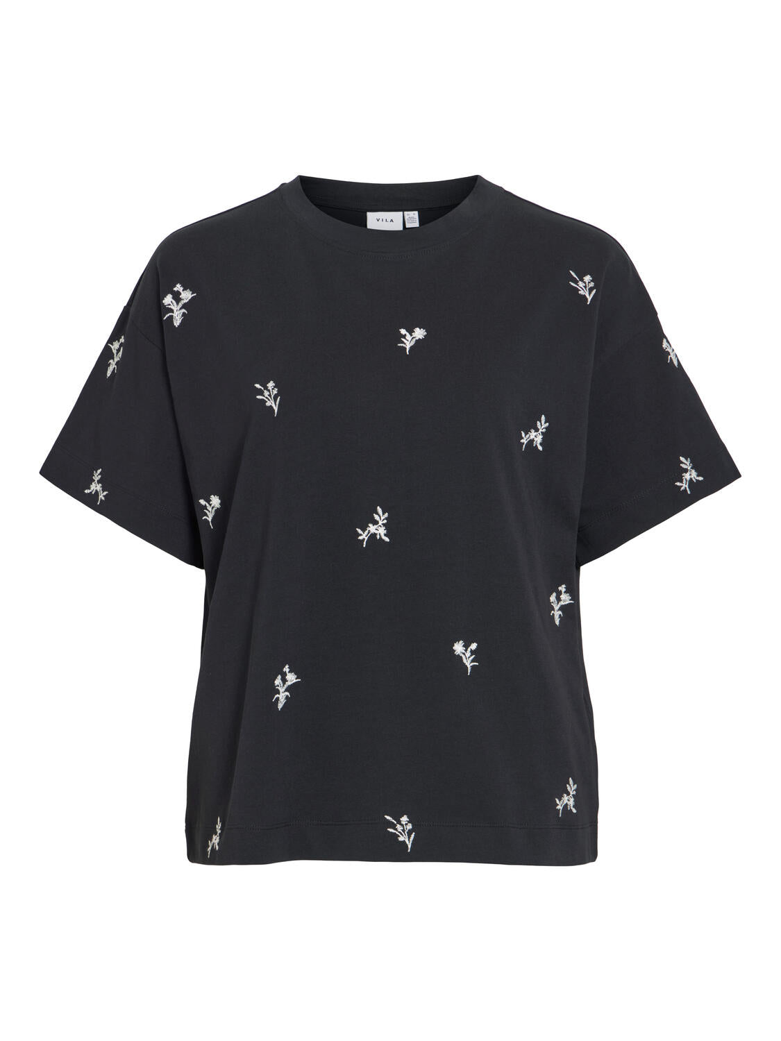 Vimonie Flower Emb t-shirt - Black Beauty